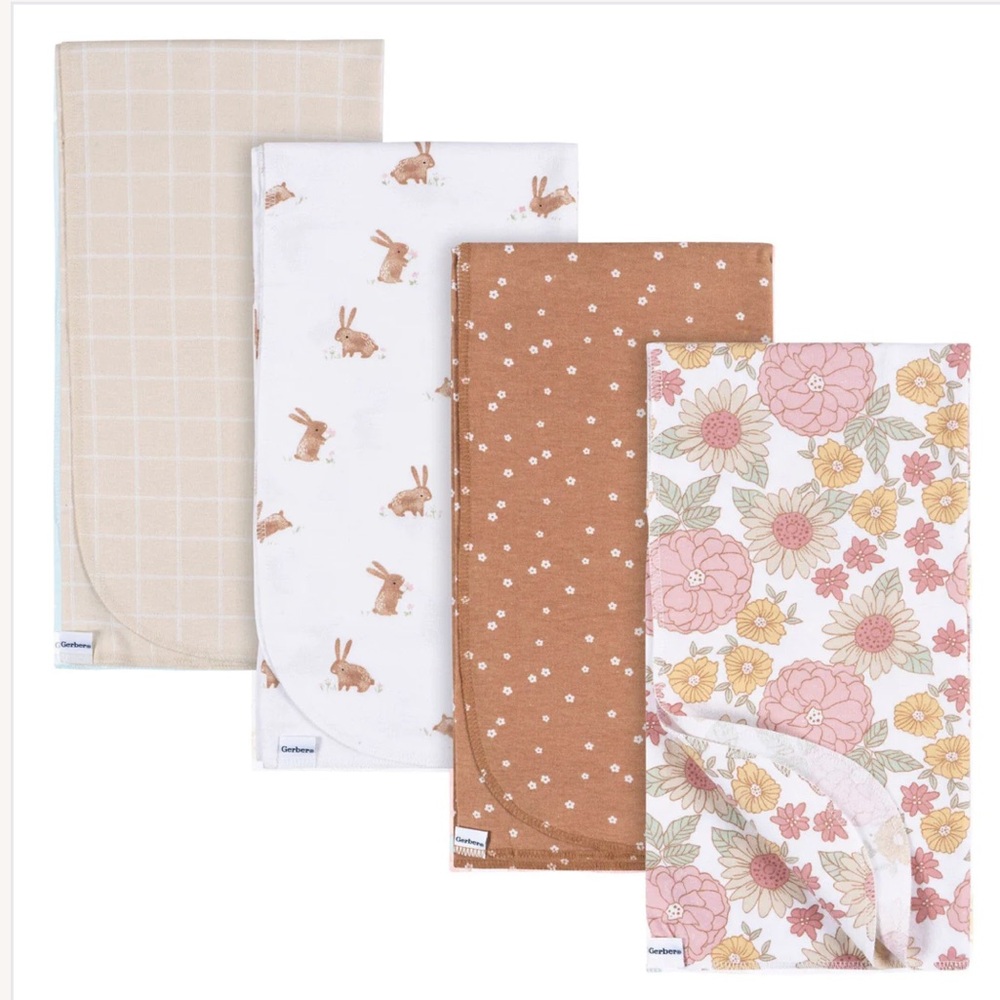 Gerber 4-Pack Baby Girls Retro Floral Flannel Blankets